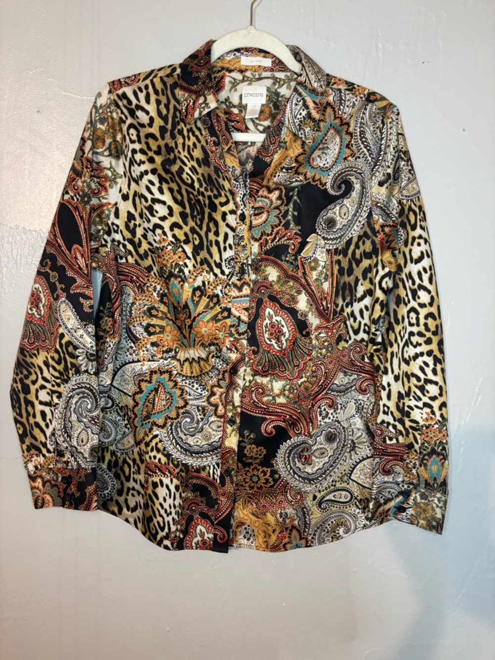 Chico's Multicolor Paisley & Leopard Print Shirt